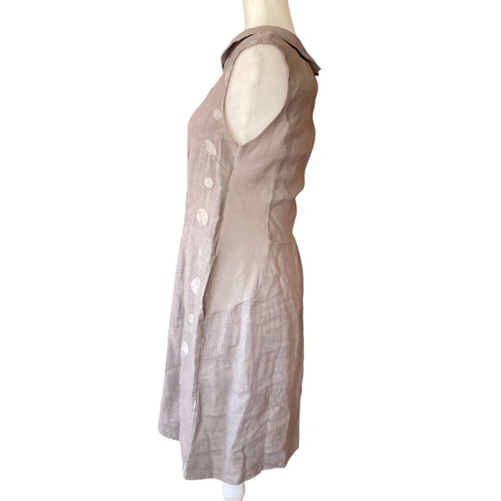 Lina Tomei Italian Linen Grey Embroidered Shift Dress Sz M - Picture 5 of 13